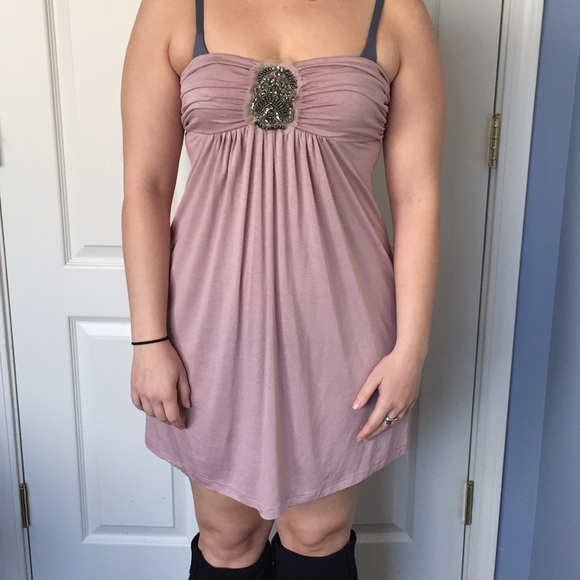 Brooch embellished strapless dress - mauve - Picture 5 of 6